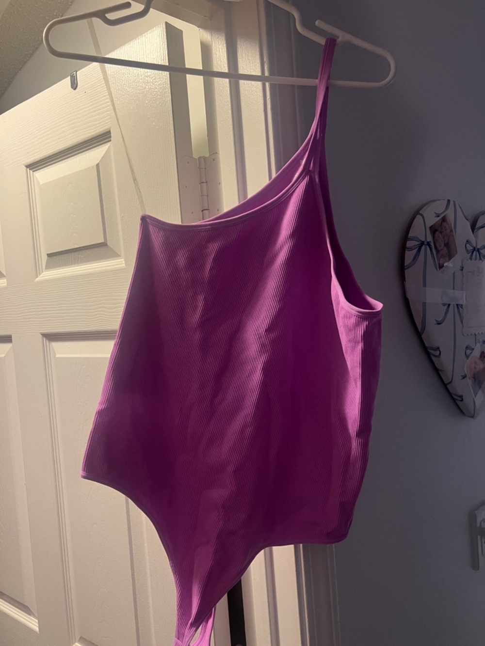 One-Shoulder Ribbed Bodysuit in Bright Purple